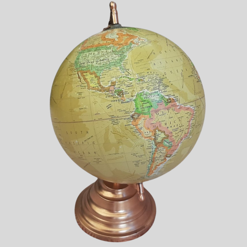 World Globe - Yellow and Rosegold Stand 30cm