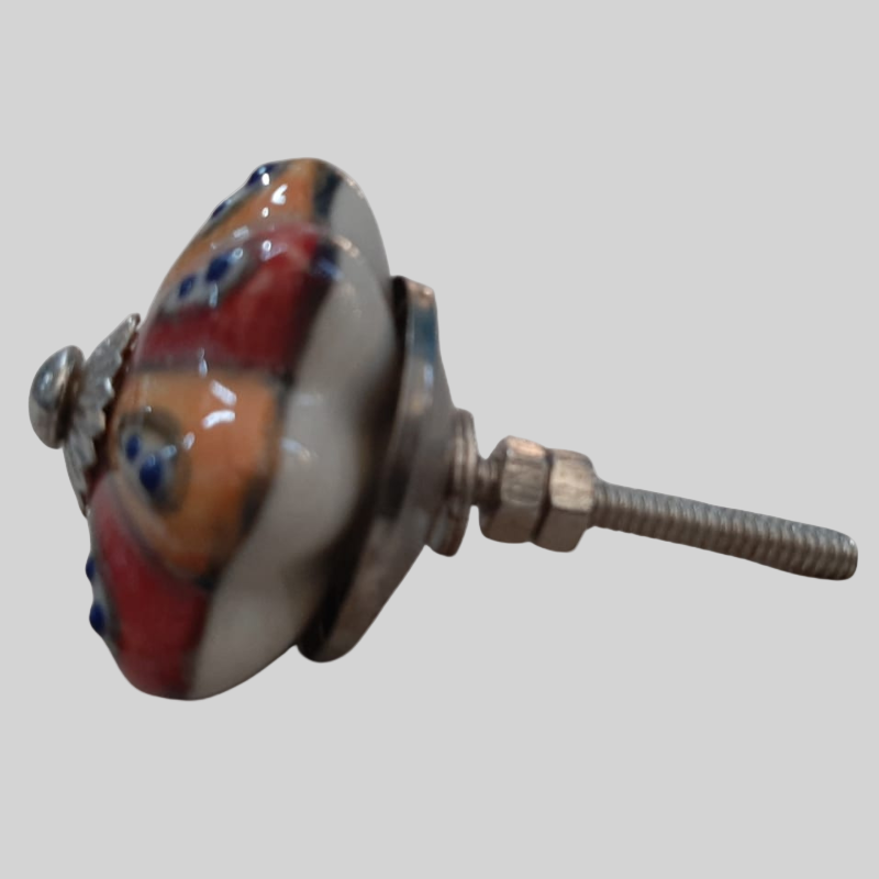 Ceramic Knob Floral Shape Orange and Red