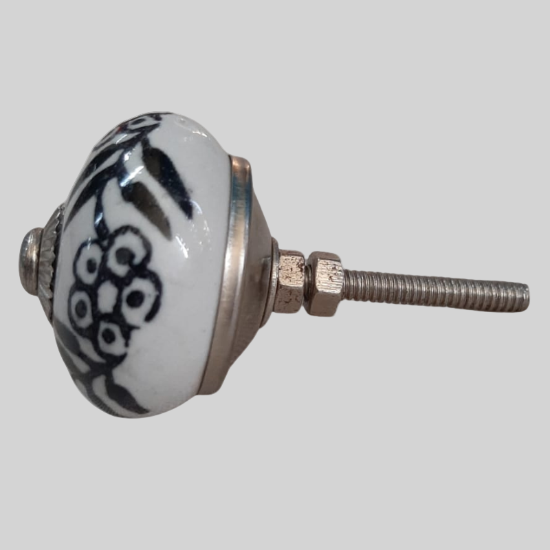 Ceramic Knob Floral Black and White