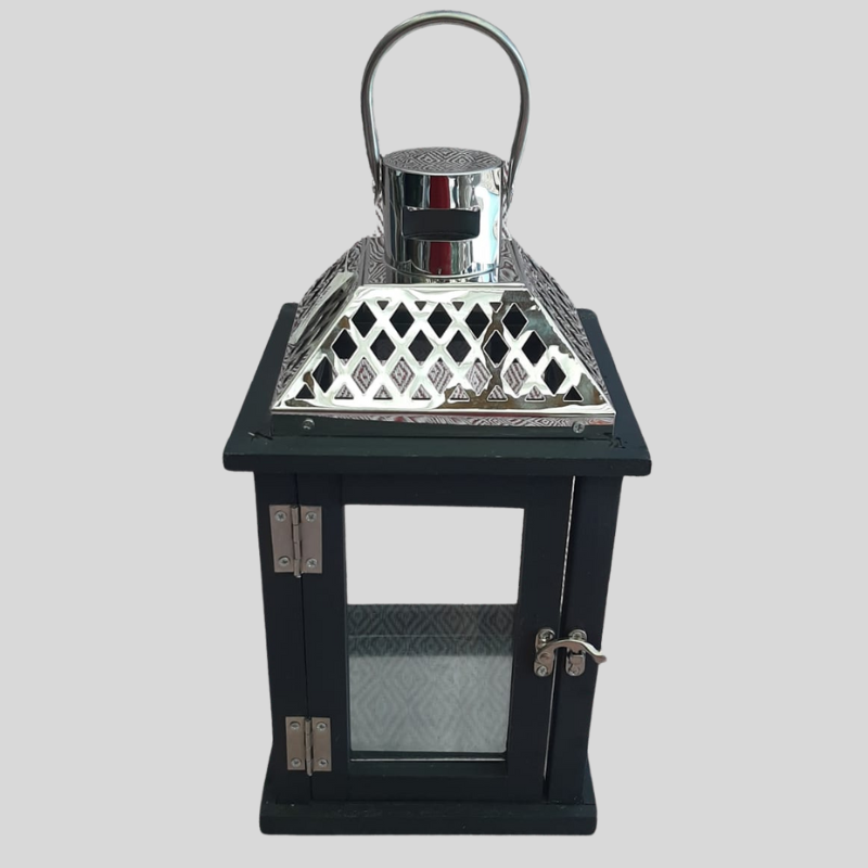 Black Wooden Lantern 17 x 17 x 30 cm