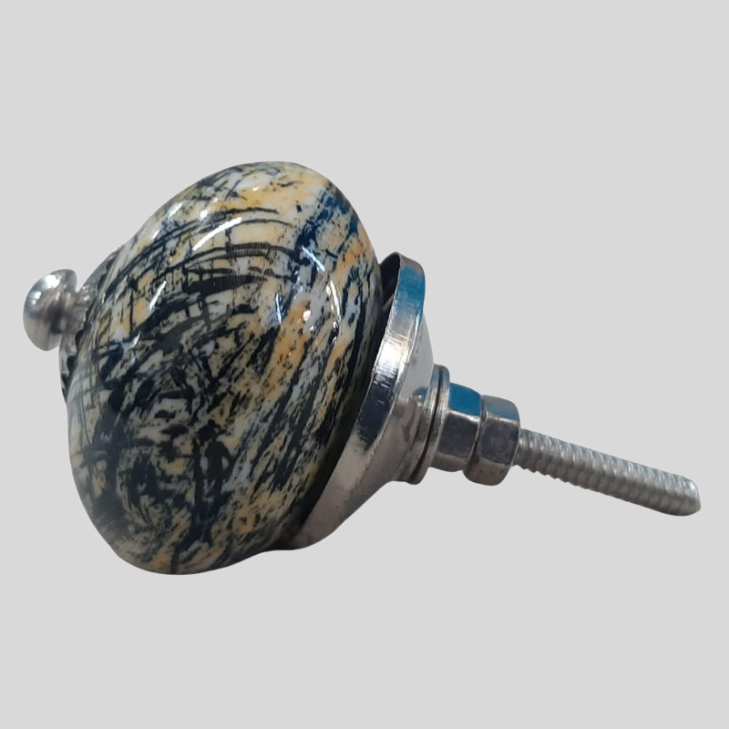 Knobs Crackle glaze Black and Yellow