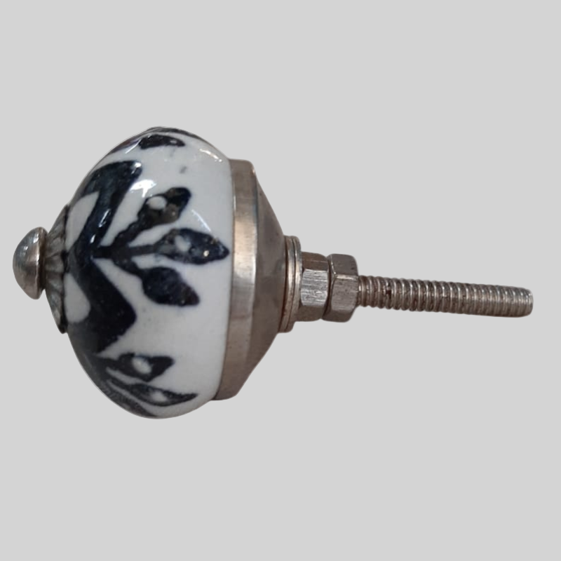 Ceramic Knob Floral Black and White