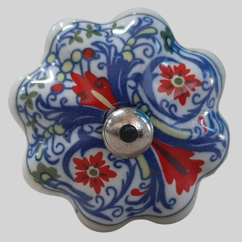 Knob Blue and Red Floral