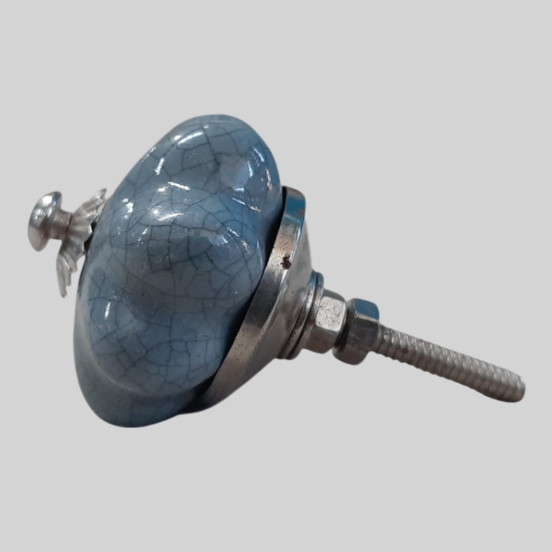 Knob Crackled Blue Floral Shape