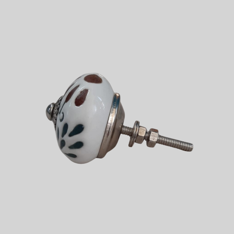 Ceramic Knob Floral White