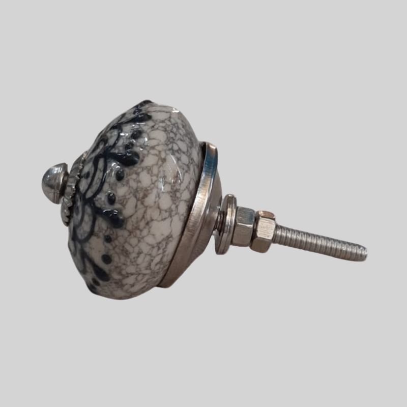 Ceramic Knob Black Crackle Bloom