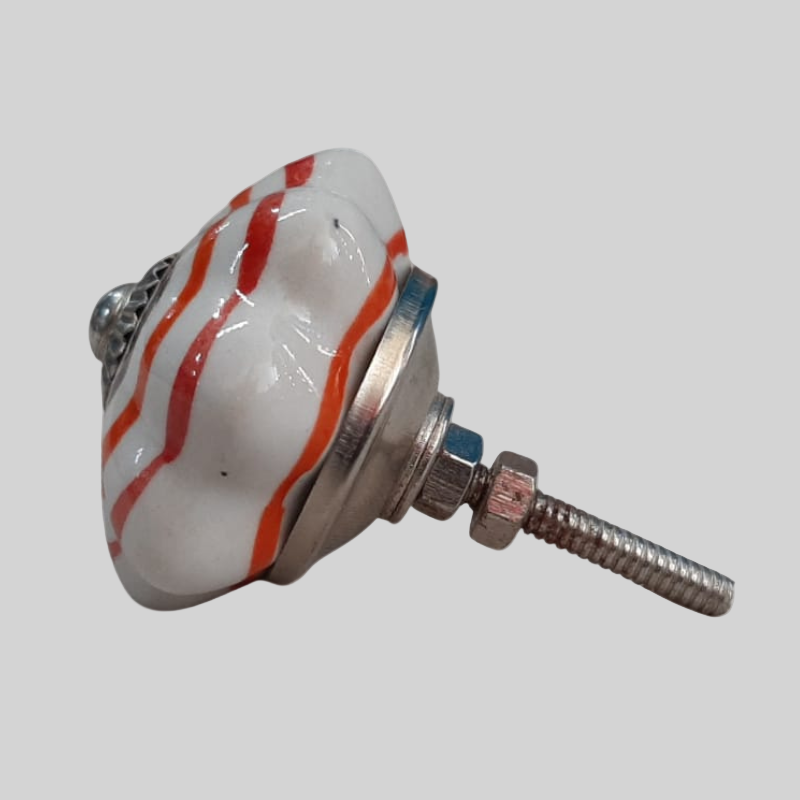 Ceramic Knob Floral Shape Red and White