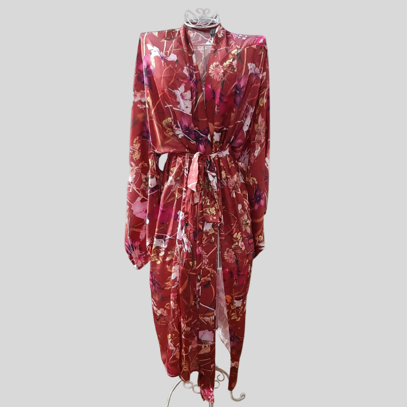Roze Collection - Long Floral Kimono Red