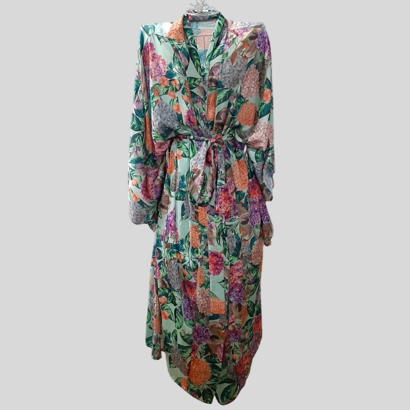 Roze Collection - Long Floral Kimono Green