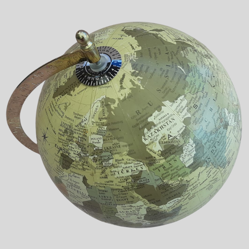 World Globe - Green and Gold Stand 30cm