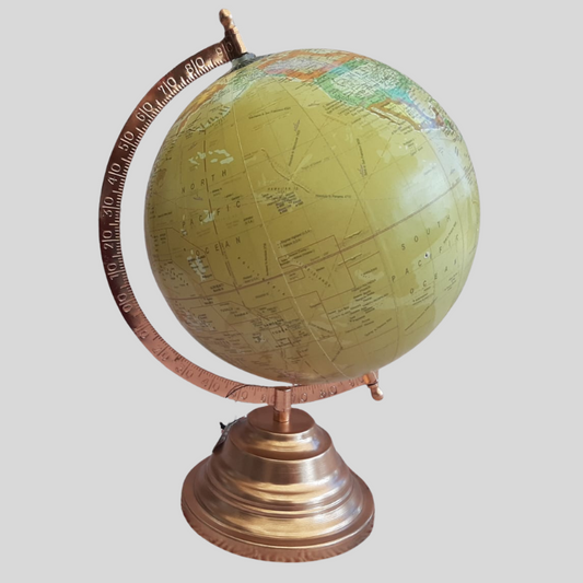 World Globe - Yellow and Rosegold Stand 30cm