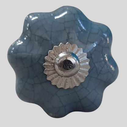 Knob Crackled Blue Floral Shape