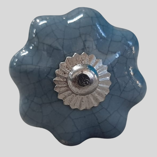 Knob Crackled Blue Floral Shape