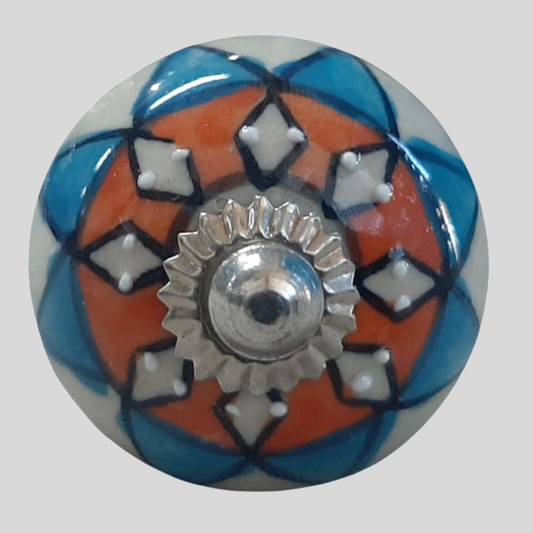 Knob Floral Orange and Blue