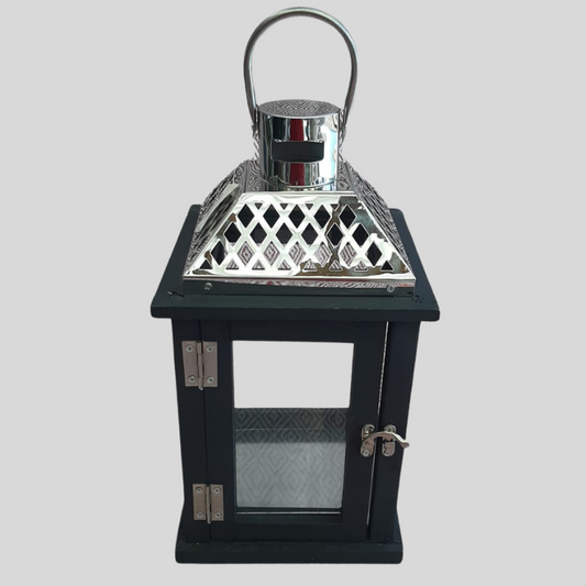 Black Wooden Lantern 17 x 17 x 30 cm