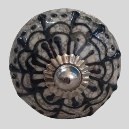 Ceramic Knob Black Crackle Bloom