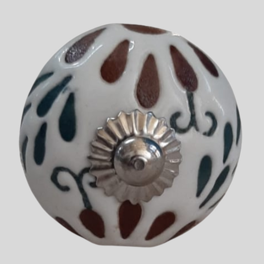 Ceramic Knob Floral White