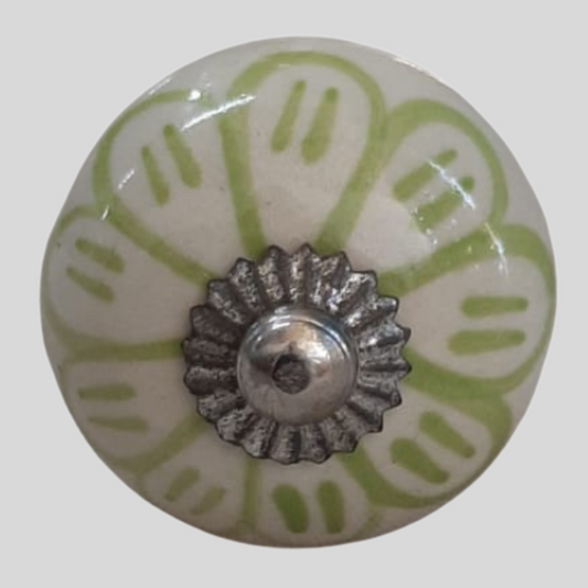 Ceramic Knob Floral Green