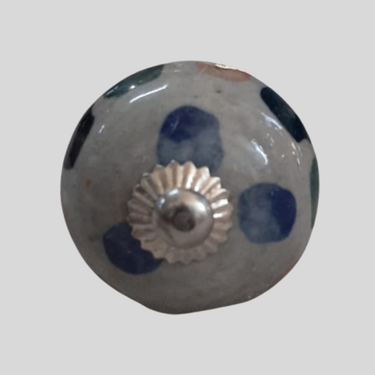 Ceramic Knob Dotted Blue