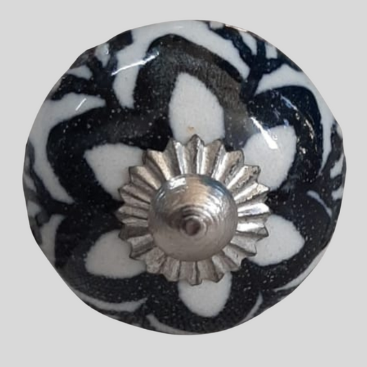 Ceramic Knob Floral Black and White