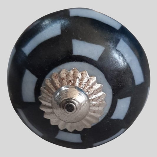 Ceramic Knob Floral Black and White
