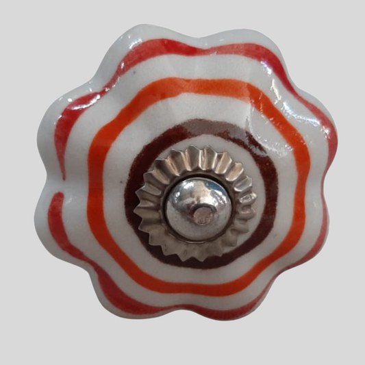 Ceramic Knob Floral Shape Red and White