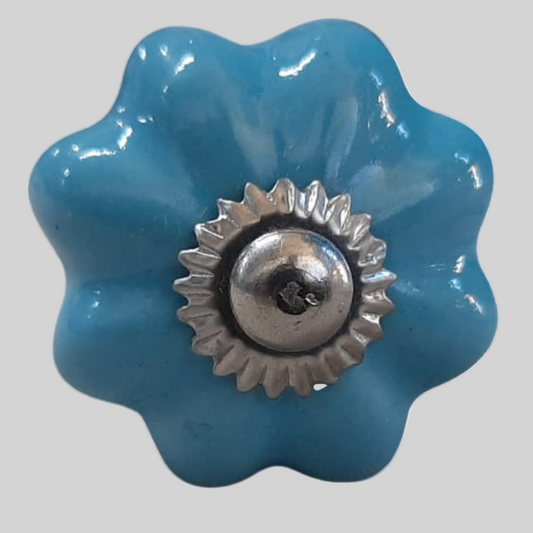 Knob Light Blue Floral Shape
