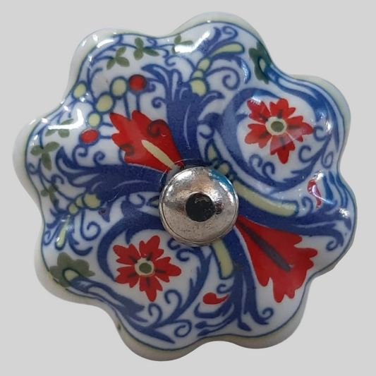 Knob Blue and Red Floral