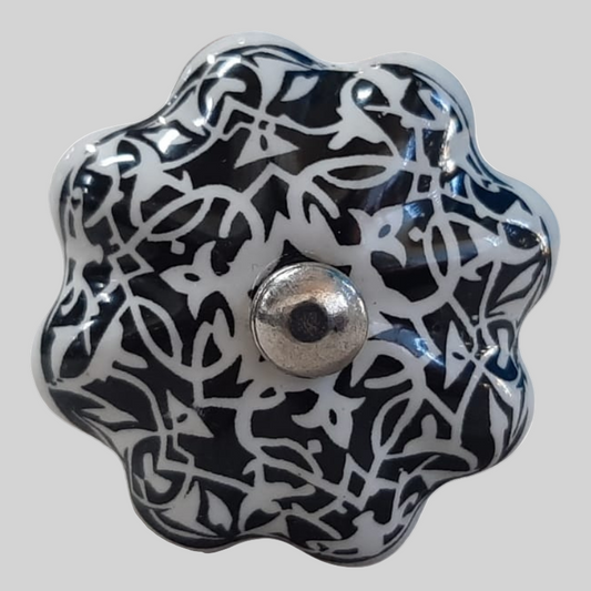 Knob Black and White Floral