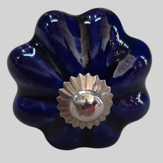 Ceramic Knob Floral Shape Nave Blue