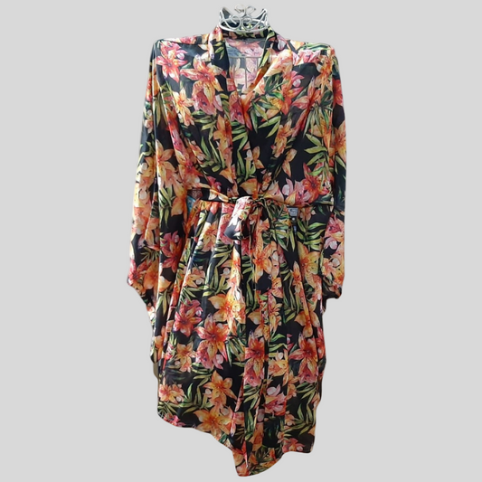 Roze Collection - Short Floral Kimono Orange Flowers