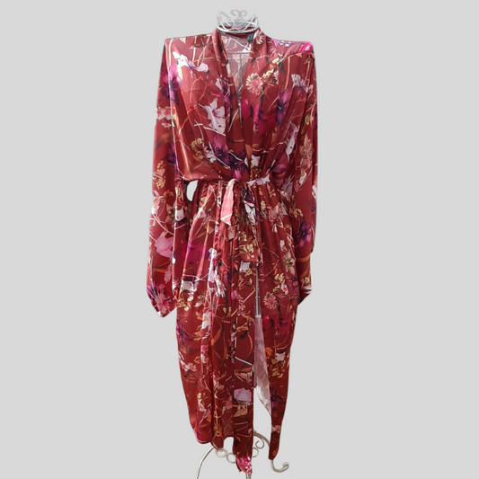 Roze Collection - Long Floral Kimono Red