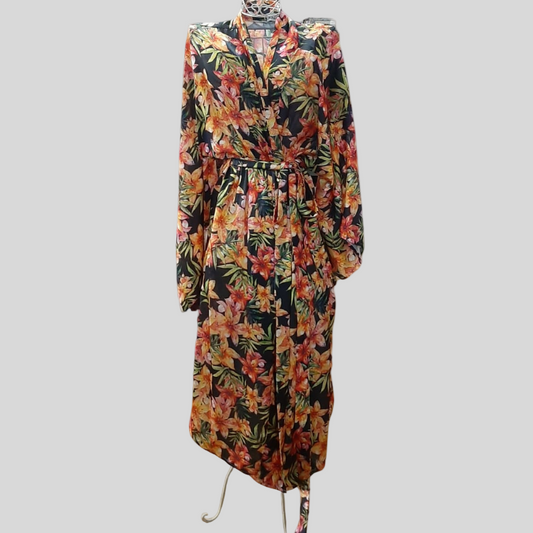 Roze Collection - Long Floral Kimono Orange Flowers